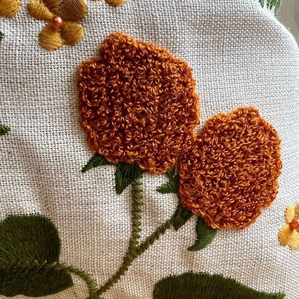 Embroidered Spring Wildflowers Throw Pillow Cover 18x18 - Picture 2 of 7